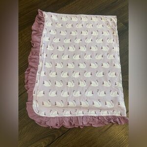 Kickee Pants Light Purple Swan Baby Blanket with Ruffle Trim
